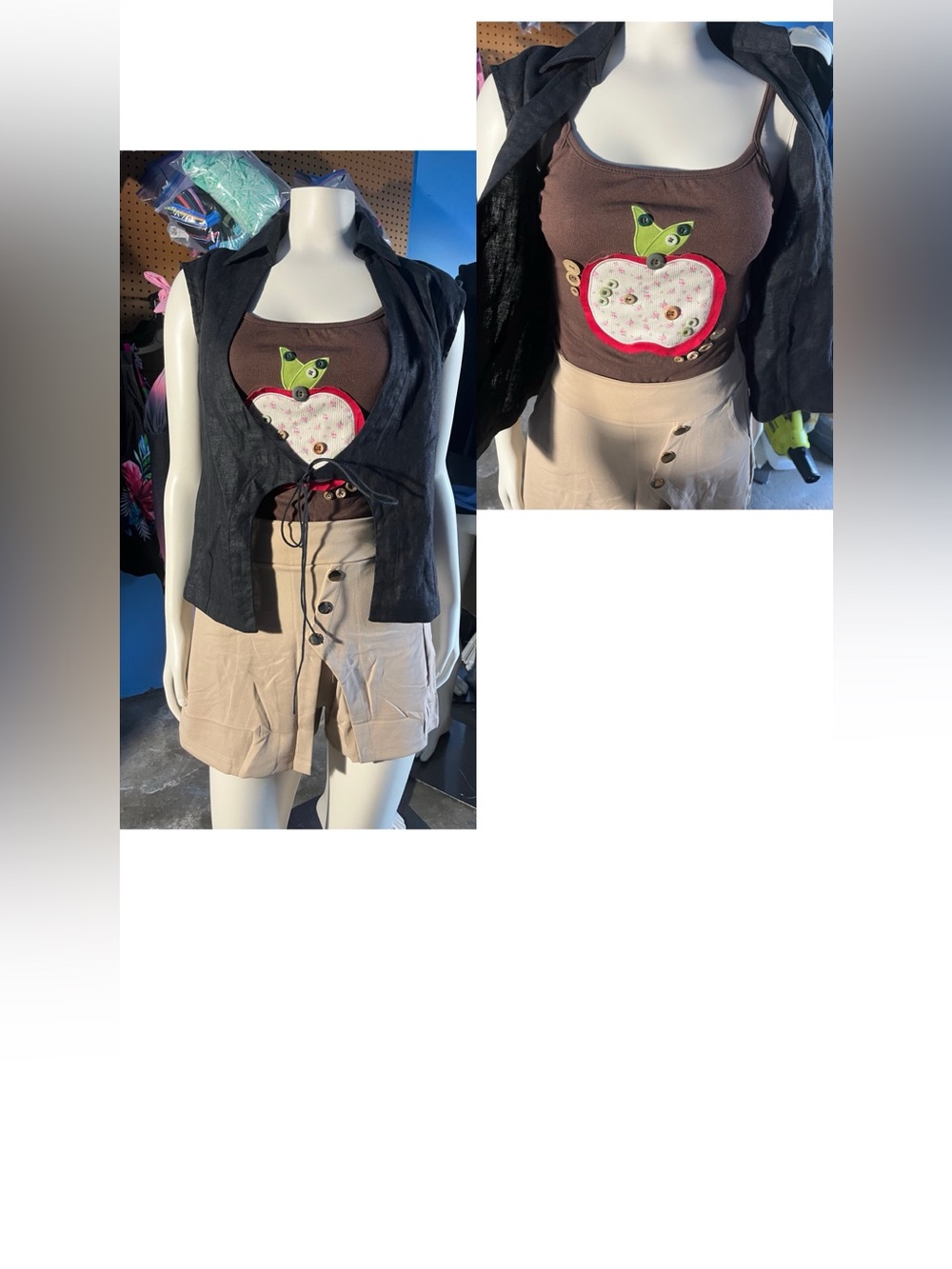 3 pieces .Girls Brown Apple Graphic Tank Top